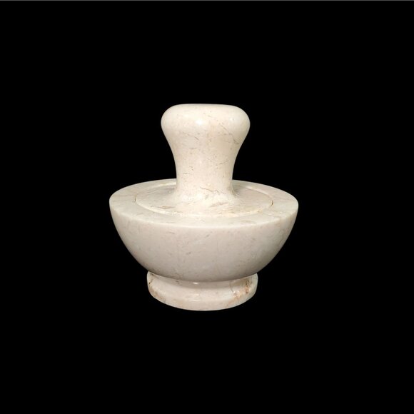 White Marble Mortar & Pestle Set Herbs Spice Grinder Pill Crusher Mushroom Shape - Picture 2 of 10